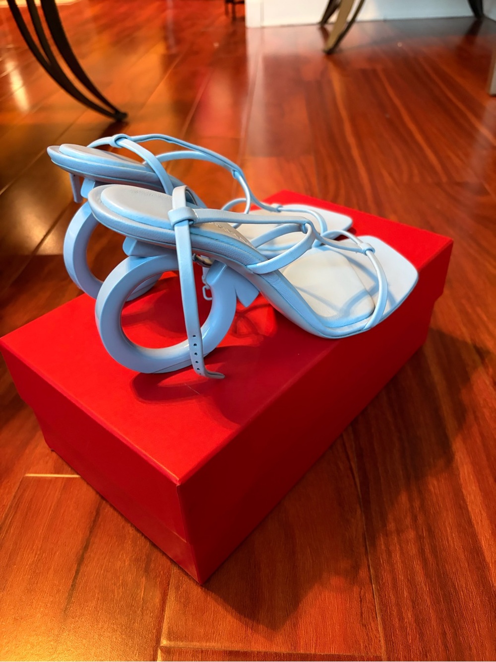 Salvatore Ferragamo Pastel Blue Strappy Square-Toe Heeled Sandals - Picture 2 of 4